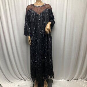 Hekka Black Maxi Dress Sheer Mesh Neckline Lace Hem Witchy Whimsigoth NEW
